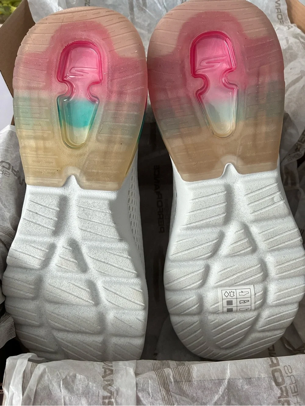 Skechers White Slip-On Sneakers with Rainbow Heel Bubble